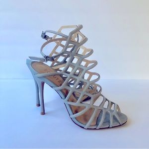 SCHUTZ JULIANA DRESS SANDAL JEANS BLUE CAGED STILETTO PUMP SIZE 6.5B LIGHT BLUE
